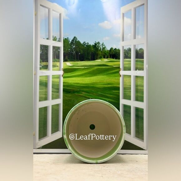 Celadon Green/Blue Ceramic Planter with Saucer Attached - Picture 7 of 9